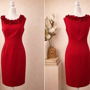 London Times Red Ruffle-Neck Sleeveless Dress – Size 14